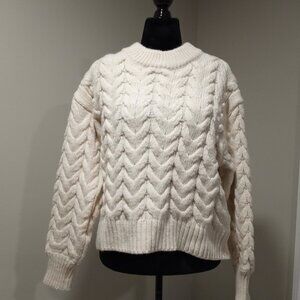 H&M CREAM CABLEKNIT CREW NECK SWEATER WOMEN SIZE L